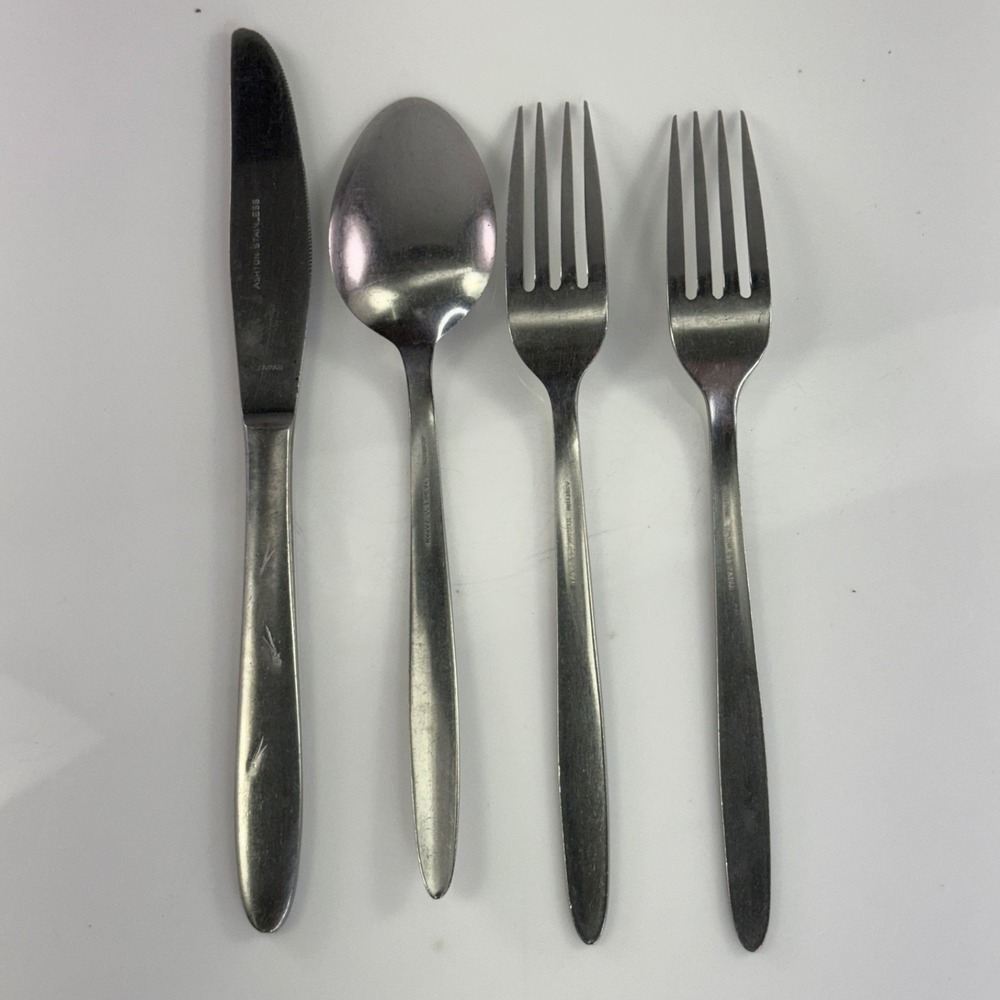 Ashton Stainless Japan MCM Wheat Motif Flatware 4 Piece Lot Knife Spoon Forks - Picture 2 of 3